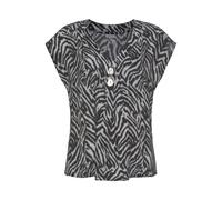 Schlupfbluse LASCANA, Damen, Gr. 42, beige (schwarz, creme, bedruckt), Web, Obermaterial: 100% Viskose, figurumspielend hüftlang, V-Ausschnitt, Blusen Schlupfbluse, mit Zebraprint und modischen Knöpfe