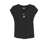 Schlupfbluse LASCANA, Damen, Gr. 48, schwarz, Web, Obermaterial: 100% Viskose, unifarben, figurumspielend hüftlang, V-Ausschnitt, Blusen Schlupfbluse, mit modischen Knöpfen, luftige Kurzarmbluse, somm