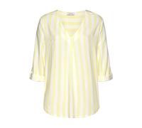 Schlupfbluse LASCANA, Damen, Gr. 42, gelb (weiß, gelb), Web, Obermaterial: 100% Viskose, gestreift, modisch, figurumspielend hüftlang, V-Ausschnitt, 3/4-Ärmel, Blusen, mit Streifenprint, leichte Webwa