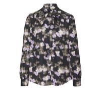 Schluppenbluse LASCANA, Damen, Gr. 42, bunt (schwarz, flieder bedruckt), Satin, Obermaterial: 100% Polyester, bedruckt, modisch, figurumspielend hüftbedeckend, Rundhals, Langarm 2-Knopf-Manschette, Bl