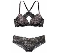 Set: Push-up-BH LASCANA, Damen, Gr. 80 (40/42), Cup B, schwarz (schwarz, rosa), Obermaterial: 90% Polyamid, 10% Elasthan. Unterteil: 90% Polyamid, 10% Elasthan, figurbetont, BH-Sets BH Push-up-BH BH-S