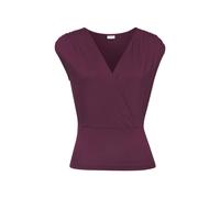 Shirttop LASCANA, Damen, Gr. 36/38, lila (aubergine, burgunder), Jersey, Obermaterial: 95% Viskose, 5% Elasthan, unifarben, modisch, figurbetont hüftlang, tiefer V-Ausschnitt, ohne Ärmel, Tops, mit de