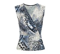 Shirttop LASCANA, Damen, Gr. 44/46, blau (blau bedruckt), Jersey, Obermaterial: 95% Viskose, 5% Elasthan, bedruckt, figurbetont hüftlang, tiefer V-Ausschnitt, Tops, mit dezenten Raffungen an der Schul