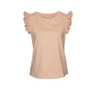 Shirttop LASCANA, Damen, Gr. 36/38, orange (peach), Slub, Obermaterial: 100% Baumwolle, unifarben, casual, figurumspielend hüftlang, Rundhals, Kurzarm, Tops, mit Rüschenärmeln aus Spitze, Damentop aus