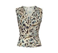 Shirttop LASCANA, Damen, Gr. 44/46, beige (sand bedruckt), Jersey, Obermaterial: 95% Viskose, 5% Elasthan, bedruckt, modisch, figurbetont hüftlang, V-Ausschnitt, ohne Ärmel, Tops, mit dezentem Raffung