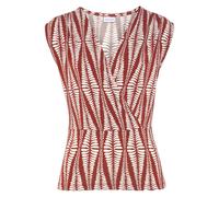 Shirttop LASCANA, Damen, Gr. 36/38, orange (terracotta, creme bedruckt), Jersey, Obermaterial: 95% Viskose, 5% Elasthan, bedruckt, figurbetont hüftlang, V-Ausschnitt, Tops Shirttop, mit Raffungen an d