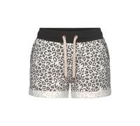 Shorts LASCANA, Damen, Gr. 36/38, N-Gr, beige (beige, schwarz), Sweatware, Obermaterial: 60% Baumwolle, 40% Polyester, gemustert, bedruckt, casual, bequem kurz, Hosen, mit Rippbündchen und Umschlagsau