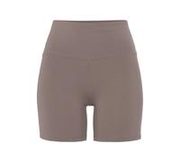 Shorts LASCANA, Damen, Gr. 32/34, N-Gr, grau (taupe), Single Jersey, Obermaterial: 95% Baumwolle, 5% Elasthan, unifarben, Basic, kurz, Hosen, mit breitem Bündchen und Logodruck, Loungewear (91308964-3