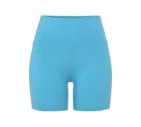Shorts LASCANA, Damen, Gr. 44/46, N-Gr, blau (türkis), Single Jersey, Obermaterial: 95% Baumwolle, 5% Elasthan, unifarben, Basic, kurz, Hosen, mit breitem Bündchen und Logodruck, Loungewear (91175749-