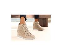 Sneaker LASCANA "Freizeitschuh, Keilstiefelette, Stiefelette", Damen, Gr. 38, beige, Obermaterial: 100% Textilmaterial. Decksohle: 100% Lederimitat. Futter: 100% Textilmaterial. Laufsohle: 100% Synthe