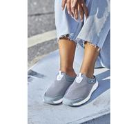 Sneaker LASCANA "Slip-On-Sneaker", Damen, Gr. 38, grau (blau), Obermaterial: 100% Textilmaterial. Decksohle: 100% Textilmaterial. Futter: 100% Textilmaterial. Laufsohle: 100% Synthetik, unifarben, Bas