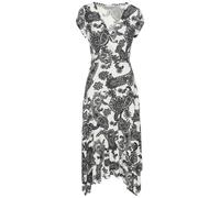 Sommerkleid LASCANA, Damen, Gr. 34, N-Gr, schwarz-weiß (schwarz, weiß), Jersey, Obermaterial: 95% Viskose, 5% Elasthan, bedruckt, figurbetont kniebedeckend, V-Ausschnitt, Kleider Sommerkleid, mit Zipf