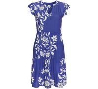 Sommerkleid LASCANA, Damen, Gr. 36, N-Gr, creme, royal bedruckt, Web, Obermaterial: 100% Viskose, bedruckt, modisch, figurumspielend ca. Mitte Oberschenkel, V-Ausschnitt, Kurzarm Volant, Kleider, mit 