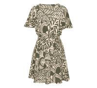 Sommerkleid LASCANA, Damen, Gr. 34, N-Gr, grün (grün, creme bedruckt), Web, Obermaterial: 100% Viskose, bedruckt, modisch, figurumspielend kurz, V-Ausschnitt, Kurzarm Flügelärmel, Kleider, mit Allover