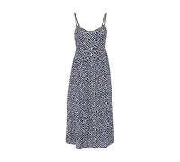 Sommerkleid LASCANA, Damen, Gr. 46, N-Gr, blau (marine, creme bedruckt), Web, Obermaterial: 58% Viskose, 28% Baumwolle, 14% Leinen, bedruckt, modisch, figurumspielend ca. Mitte Wade, V-Ausschnitt, ohn