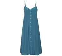 Sommerkleid LASCANA "aus Leinenmix mit Baumwolle", Damen, Gr. 34, N-Gr, petrol, Web, Obermaterial: 58% Viskose, 28% Baumwolle, 14% Leinen, unifarben, figurumspielend Midi, V-Ausschnitt, Kleider Sommer
