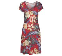 Sommerkleid LASCANA "mit V-Ausschnitt und Alloverdruck, Jerseykleid", Damen, Gr. 46, N-Gr, bunt (rot, blau, bedruckt), Jersey, Obermaterial: 100% Viskose, bedruckt, figurumspielend kniefrei, V-Ausschn