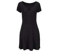 Sommerkleid LASCANA Gr. 44, N-Gr, schwarz, Damen, Jersey, Obermaterial: 95% Viskose, 5% Elasthan, unifarben, Kleider, mit Zierbändern am Ausschnitt, Minikleid mit Stretch, Strandkleid (149722-44) schw