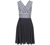 Sommerkleid LASCANA, Damen, Gr. 42, N-Gr, weiß, navy gestreift, Single Jersey, Obermaterial: 95% Polyester, 5% Elasthan, gestreift, unifarben, modisch, figurumspielend kniefrei, tiefer V-Ausschnitt, K