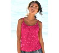 Spaghettitop LASCANA "mit Raffung am Ausschnitt", Damen, Gr. 32/34, blau (navy, pink), Obermaterial: 95% Viskose (LENZING ECOVERO), 5% Elasthan, gemustert, casual, lässig geschnitten, Rundhals, ohne Ä