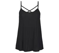 Spaghettitop LASCANA, Damen, Gr. 32/34, schwarz, Jersey, Obermaterial: 100% Viskose, unifarben, figurumspielend hüftlang, Rundhals, Tops, mit gekreuzten Bändern, Sommertop mit besonderem Rücken (86835