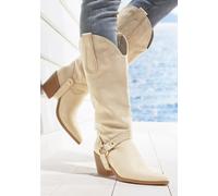 Stiefelette LASCANA, Damen, Gr. 42, beige, Obermaterial: 100% Lederimitat. Decksohle: 100% Lederimitat. Futter: 100% Textilmaterial. Laufsohle: 100% Synthetik, unifarben, Schuhe Stiefelette, Cowboy St