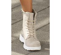 Schnürstiefelette LASCANA Gr. 44, beige Damen Schuhe Reißverschlussstiefeletten zum Schnüren, modische Optik im Combat Look, Reißverschluss-Boots (56067746-44) beige