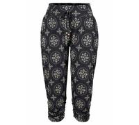 Strandcapri LASCANA, Damen, Gr. 34, N-Gr, schwarz (schwarz, beige), Jersey, Obermaterial: 100% Viskose, bedruckt, figurumspielend 3/4-Länge, Hosen, mit Alloverdruck und Taschen, 3/4-Hose, Caprihose, e