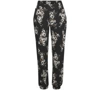 Strandhose LASCANA, Damen, Gr. 44, N-Gr, beige (schwarz, creme), Jersey, Obermaterial: 100% Viskose, bedruckt, figurumspielend lang, Hosen Strandhose, mit dezentem Blumendruck, lockere Jerseyhose, Som