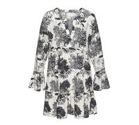 Strandkleid LASCANA, Damen, Gr. 40/42, N-Gr, blau (creme, schwarz), Web, Obermaterial: 100% Viskose, bedruckt, figurumspielend ca. Mitte Oberschenkel, Rundhals, Volant, Kleider Strandkleid, mit Allove