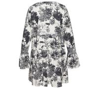 Strandkleid LASCANA, Damen, Gr. 44/46, N-Gr, blau (creme, schwarz), Web, Obermaterial: 100% Viskose, bedruckt, figurumspielend ca. Mitte Oberschenkel, Rundhals, Volant, Kleider Strandkleid, mit Allove