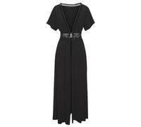 Strandkleid LASCANA, Damen, Gr. 34, N-Gr, schwarz, Jersey, Obermaterial: 95% Polyester, 5% Elasthan. Spitze: 100% Polyester, unifarben, figurumspielend lang, tiefer V-Ausschnitt, Kleider Strandkleid,