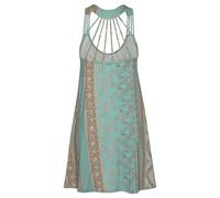 Strandkleid LASCANA Gr. 40, N-Gr, grün (türkis, bedruckt) Damen Kleider Strandkleider mit toller Rückenansicht, Sommerkleid im Alloverdruck, Minikleid (22015338-40)