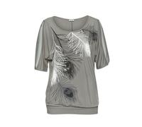 Strandshirt LASCANA, Damen, Gr. 36/38, grau (grau, bedruckt), Jersey, Obermaterial: 100% Viskose, bedruckt, figurumspielend hüftlang, Rundhals, Ärmel mit Ärmelschlitz, Shirts, mit Schlitzen an den Ärm