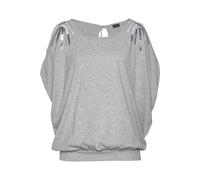 Strandshirt LASCANA, Damen, Gr. 52/54, grau (grau, meliert), Jersey, Obermaterial: 65% Polyester, 35% Viskose, figurumspielend hüftlang, Rundhals, Ärmel mit Ärmelschlitz, Shirts Strandshirt, mit Paile