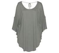 Strandshirt LASCANA, Damen, Gr. 2 (40/46), grün (khaki), Jersey, Obermaterial: 100% Viskose, unifarben, loose fit Po-bedeckend, Rundhals, Shirts, mit Zierband im oberen Rücken, Longshirt, 3/4-Ärmel, s