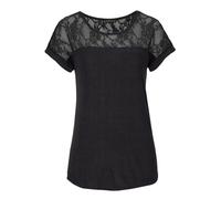 Strandshirt LASCANA, Damen, Gr. 32/34, schwarz, Jersey, Obermaterial: 95% Viskose, 5% Elasthan. Spitze: 90% Polyamid, 10% Elasthan, unifarben, figurumspielend hüftlang, Rundhals, Shirts, mit Spitzenei