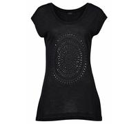 Strandshirt LASCANA, Damen, Gr. 36/38, schwarz, Jersey, Obermaterial: 100% Viskose, unifarben, casual, figurumspielend hüftlang, Rundhals, Kurzarm, Shirts, mit Print und glänzendem Effekt, Ethno-Look,