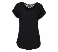 Strandshirt LASCANA, Damen, Gr. 44/46, schwarz, Jersey, Obermaterial: 95% Viskose, 5% Elasthan. Spitze: 100% Baumwolle, unifarben, modisch, figurumspielend hüftbedeckend, Rundhals, Kurzarm, Shirts, mi