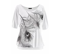 Strandshirt LASCANA, Damen, Gr. 32/34, weiß (weiß, bedruckt), Jersey, Obermaterial: 100% Viskose, bedruckt, figurumspielend hüftlang, Rundhals, Ärmel mit Ärmelschlitz, Shirts, mit Schlitzen an den Ärm