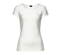 Strandshirt LASCANA, Damen, Gr. 44/46, weiß, Jersey, Obermaterial: 92% Polyester, 8% Elasthan, unifarben, casual, figurbetont, Rundhals, Kurzarm Umschlagsaum, Shirts, mit Lochstickerei, T-Shirt, Kurza