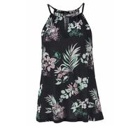 Strandtop LASCANA, Damen, Gr. 44/46, bunt (bedruckt), Jersey, Obermaterial: 100% Viskose, bedruckt, figurumspielend hüftlang, Rundhals, Tops Strandtop, mit tropischem Druck und Schlitz am Ausschnitt, 
