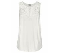 Strandtop LASCANA, Damen, Gr. 32/34, beige (creme), Jersey, Obermaterial: 95% Viskose, 5% Elasthan. Spitze: 65% Baumwolle, 35% Polyamid, A-Linie hüftlang, V-Ausschnitt, Tops Strandtop, mit Spitzeneins