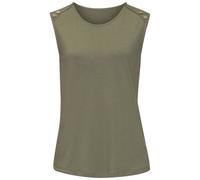 Strandtop LASCANA, Damen, Gr. 44/46, grün (khaki), Single Jersey, Obermaterial: 100% Viskose, unifarben, figurumspielend hüftlang, Rundhals, Tops Strandtop, mit Zierknöpfen, Sommertop, Basic (90927039