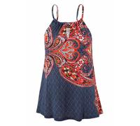 Strandtop LASCANA, Damen, Gr. 40/42, blau (marine, rot), Jersey, Obermaterial: 100% Viskose, bedruckt, casual, figurumspielend hüftlang, Rundhals, ohne Ärmel, Tops, mit Paisleyprint und Schlitz am Aus