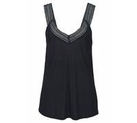 Strandtop LASCANA Gr. 32/34, schwarz, Damen, Jersey, Obermaterial: 100% Viskose. Spitze: 100% Baumwolle, unifarben, Tops, mit Trägern aus Häkelspitze, sommerliches Damentop (22719457-32) schwarz