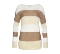 Streifenpullover LASCANA, Damen, Gr. 36/38, beige (sand, beige, creme), Strick, Obermaterial: 100% Polyacryl, gestreift, figurumspielend hüftlang, Rundhals, Rippstrickbündchen, Pullover Streifenpullov