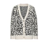 Strickjacke LASCANA "in flauschiger Qualität mit Leomuster und lässiger Oversize-Form", Damen, Gr. 44/46, beige (beige, schwarz), Strick, Obermaterial: 50% Polyamid, 30% Viskose, 20% Polyester, gemust