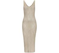 Strickkleid LASCANA, Damen, Gr. 46, N-Gr, gold (beige, goldfarben), Strick, Obermaterial: 70% Polyacryl, 30% metallisierte Fasern, metallisierte Fasern, modisch, figurbetont kniebedeckend, tiefer V-Au