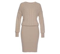 Strickkleid LASCANA, Damen, Gr. 34, N-Gr, beige, Strick, Obermaterial: 50% Viskose, 28% Polyester, 22% Polyamid, unifarben, figurbetont kniefrei, hoch geschlossener Ausschnitt, Rippstrickbündchen, Kle
